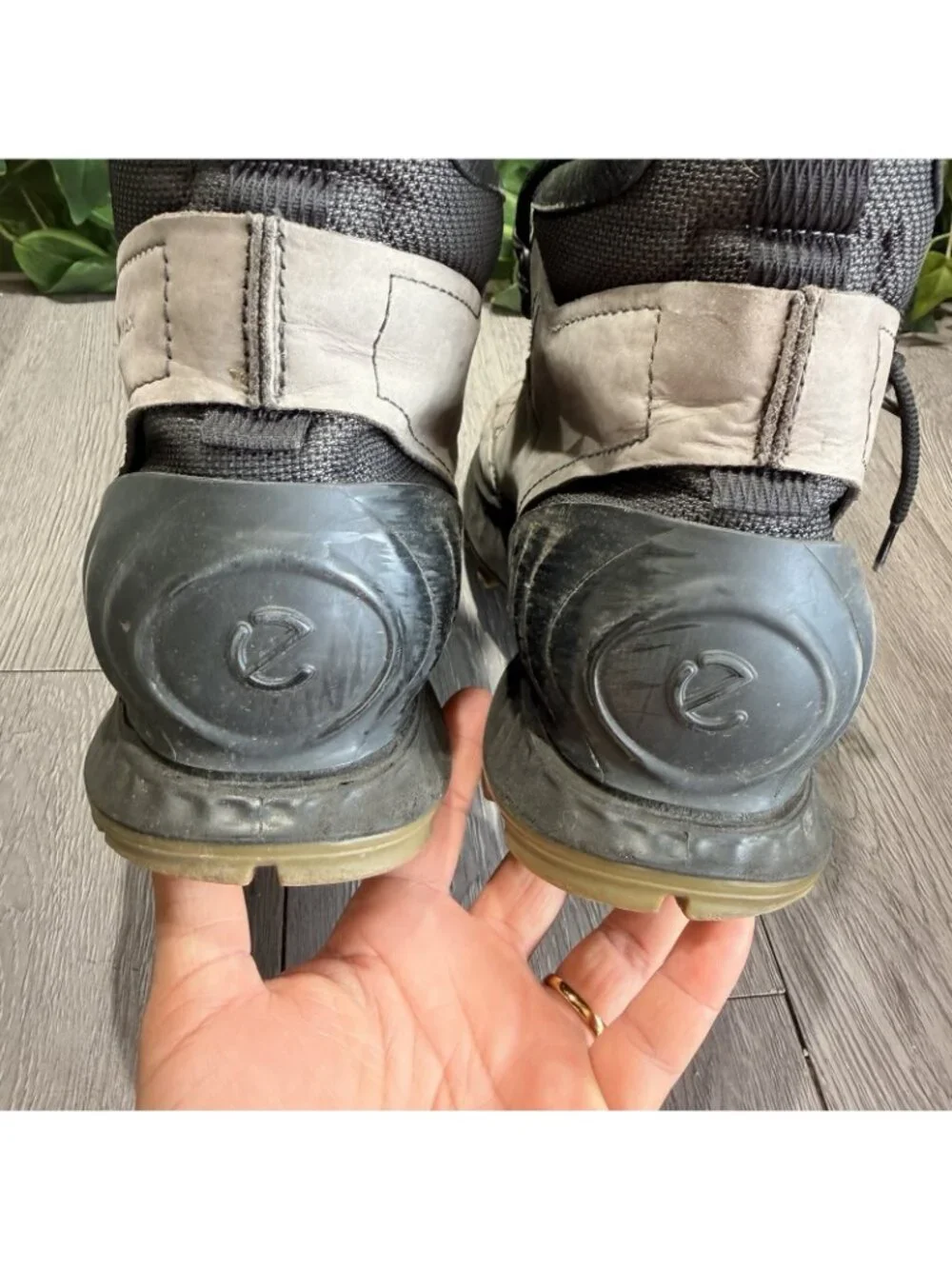 Ecco Exostrike Hydromax Hiking Ankle Boots Mens 12 Gray Leather Yak Lace Up
